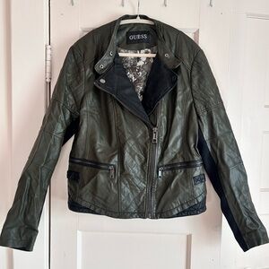 GUESS Women’s XL Olive Green Quilted Moto Faux Leather Jacket